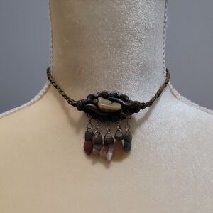 Elegant Multicolor Stone Pendant Choker Necklace